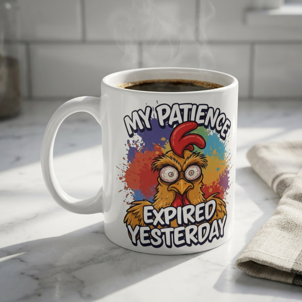 "My Patience Expired Yesterday" Funny Chicken Graphic Coffee Mug