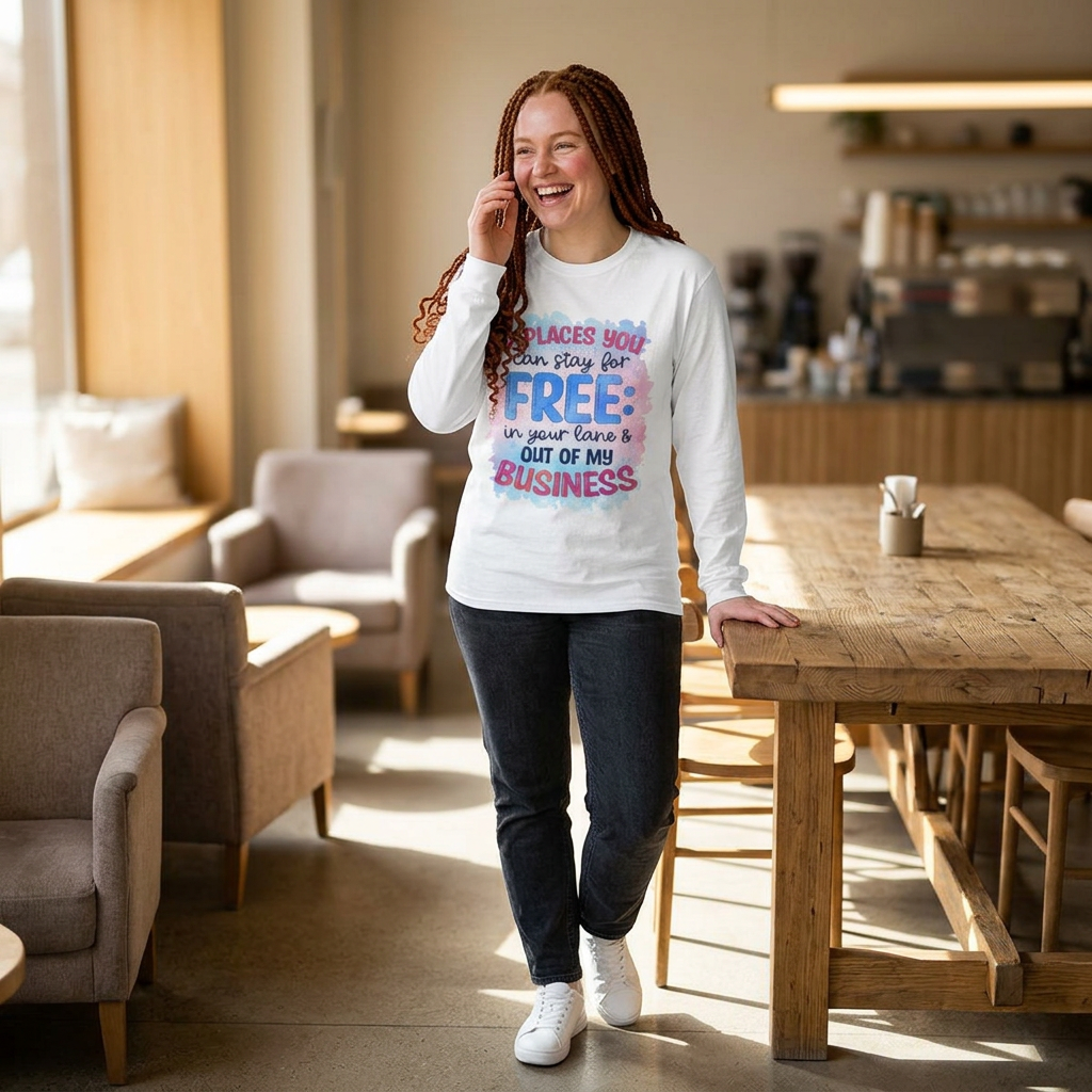 " Two Places You Can Stay for Free" -Unisex Garment-dyed Long Sleeve T-Shirt