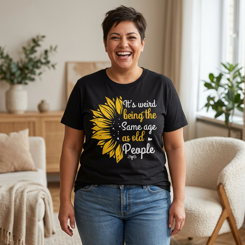 “It’s Weird Being the Same Age as Old People” Sunflower Graphic Tee-Funny T-Shirt