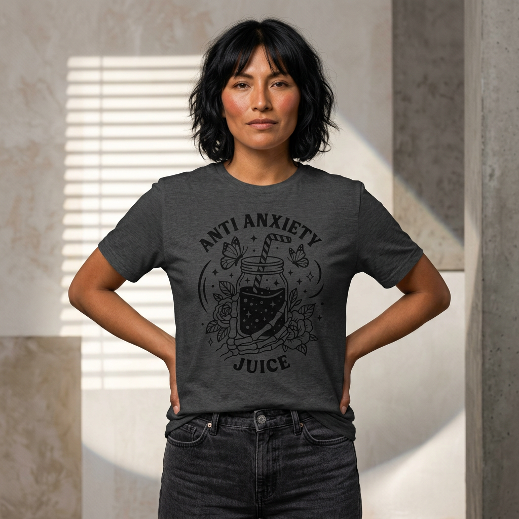 Anti-Anxiety Juice Cute Mason Jar Graphic Tee for Stress Relief & Self-Care