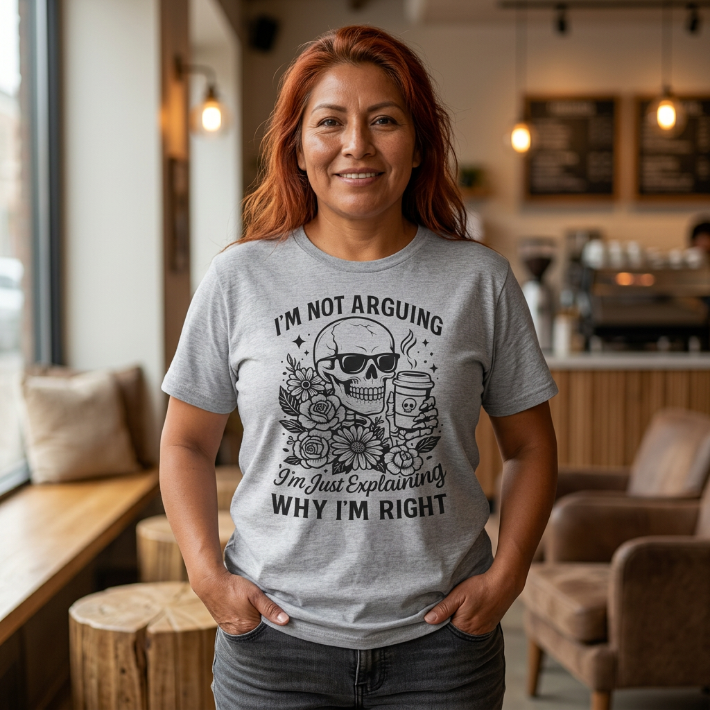 I'm Not Arguing, "I'm Just Explaining Why I'm Right" Funny Skull Graphic Tee
