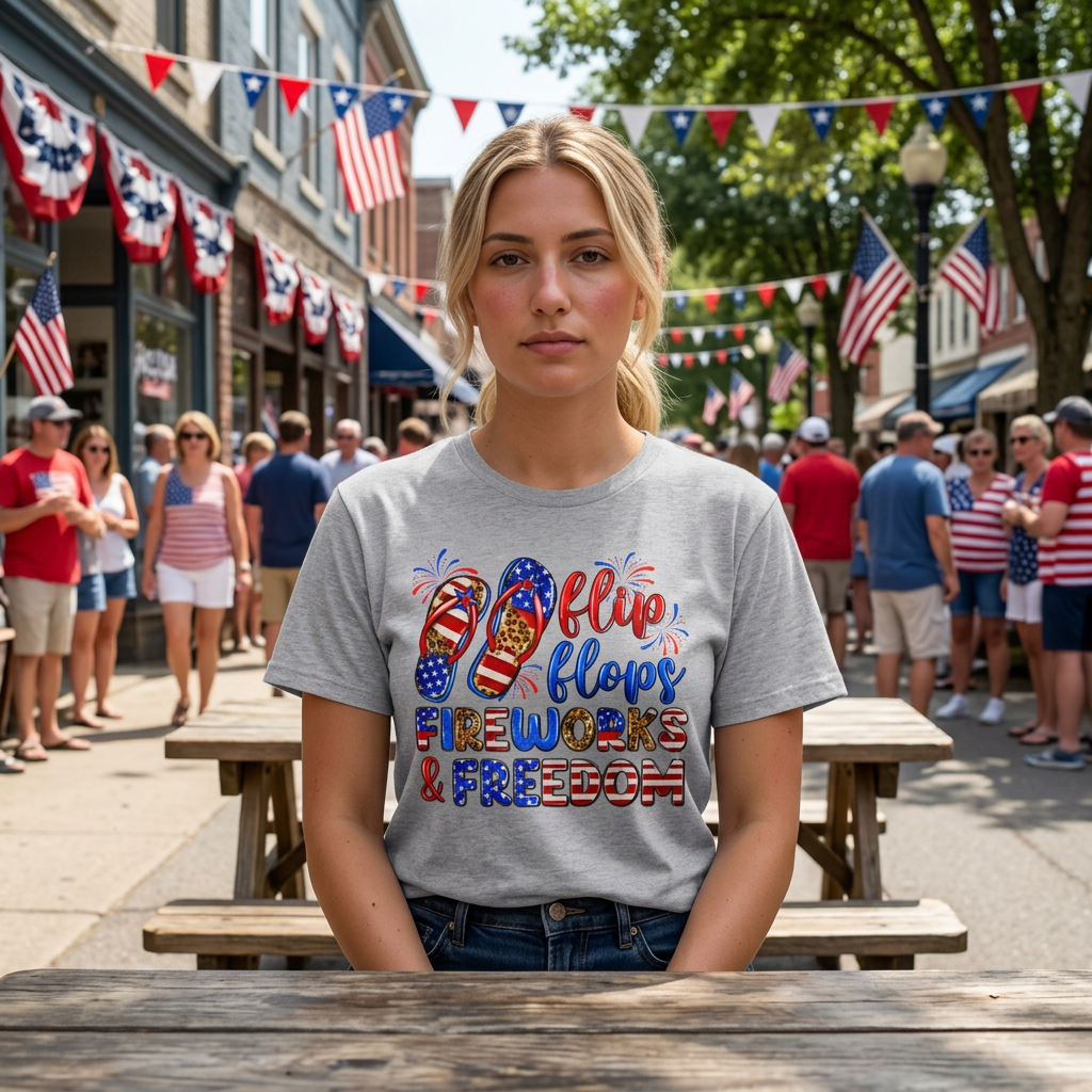 "Flip Flops Fireworks & Freedom" 4th of July Tee