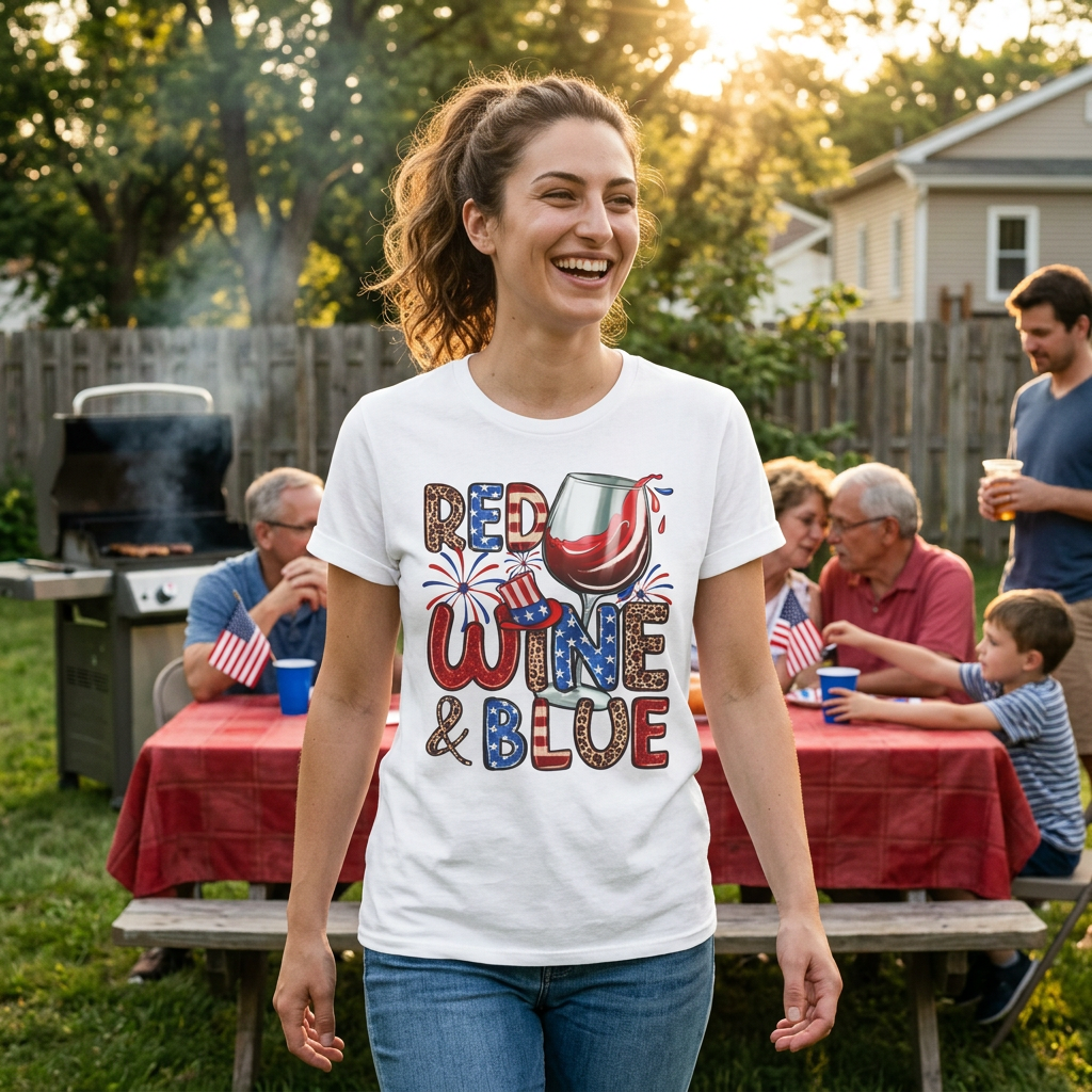 Patriotic "Red Wine & Blue" -4th of July Wine Lover Tee