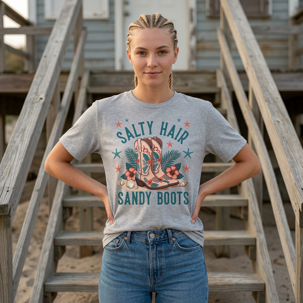 "Salty Hair Sandy Boots" Beach Surf & Summer Vibes Graphic Tee