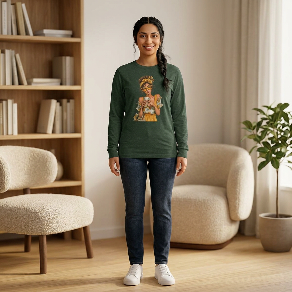 Coffee & Sunshine Relaxed Boho Woman Graphic Long Sleeve Tee