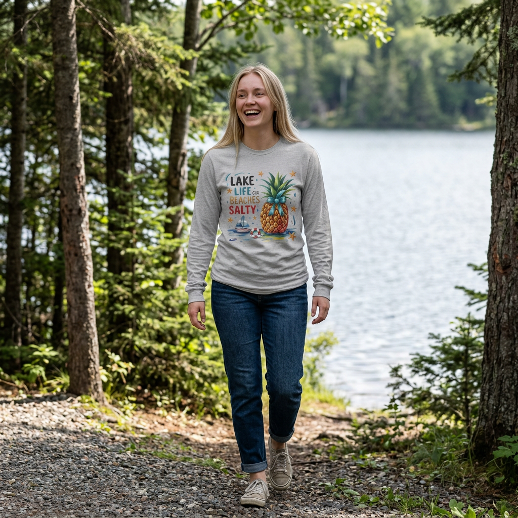 "Lake Life Cuz Beaches Salty" Pineapple Beach Graphic Long Sleeve Tee