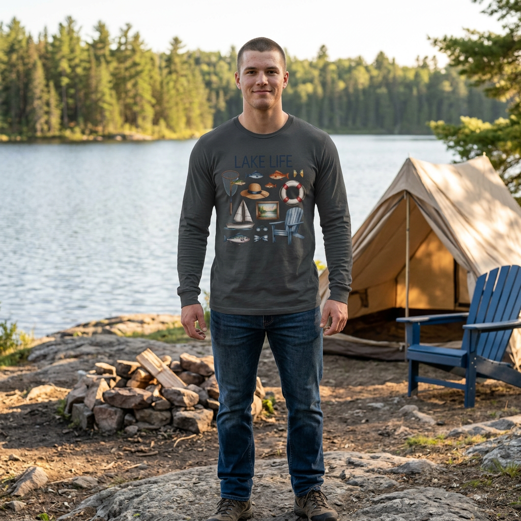 Lake Life Coastal Fishing & Relaxation Graphic Long Sleeve Tee