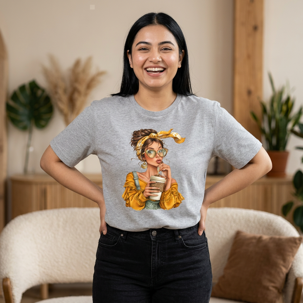 'Coffee & Shades' Retro Chic Woman Graphic Tee