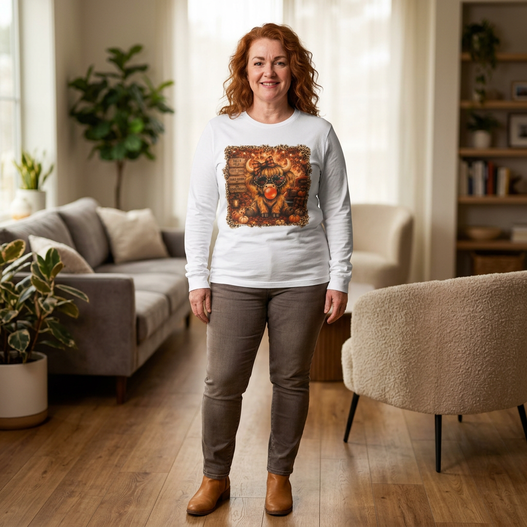 "Hello Fall" Cozy Cow Long Sleeve Tee