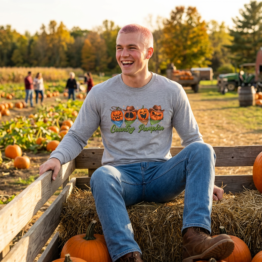 'Country Pumpkins' Jack-O'-Lantern Graphic Long Sleeve Tee