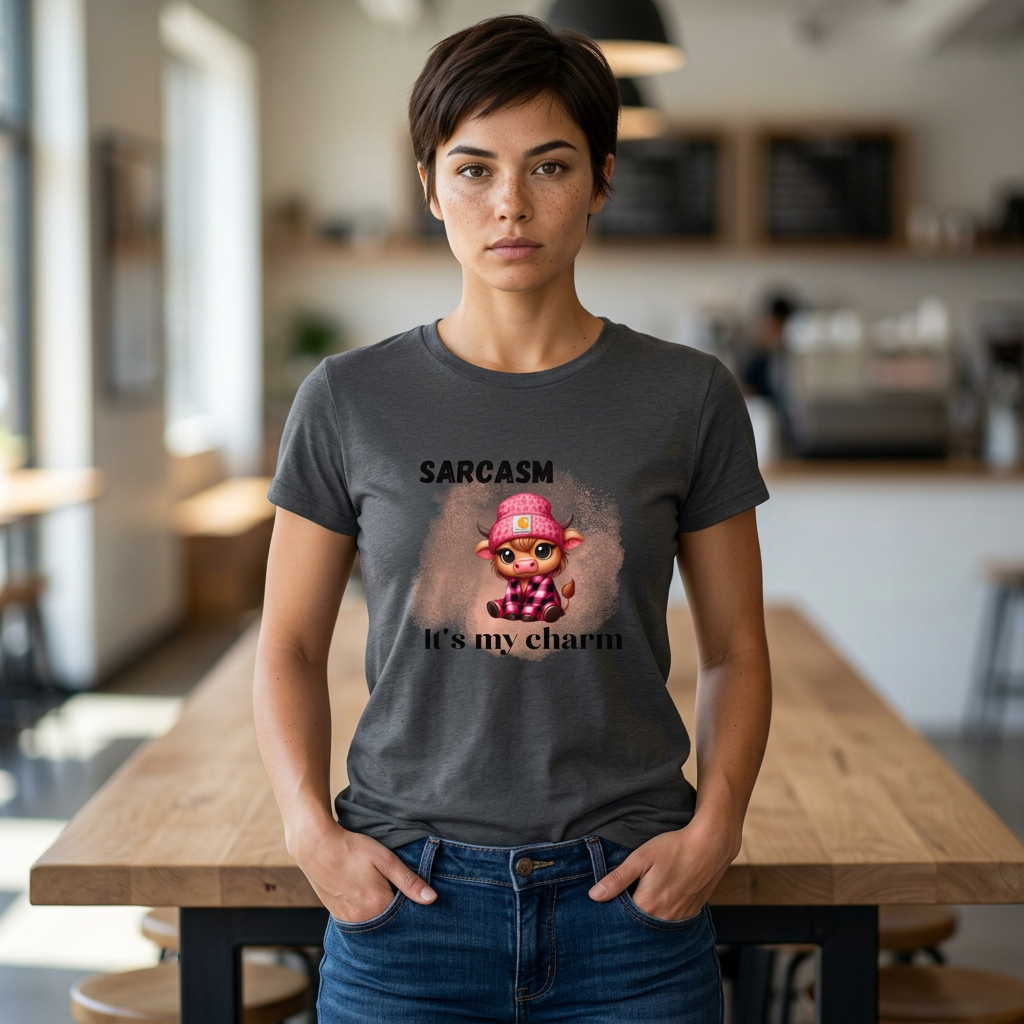 "Sarcasm It's My Charm" Cute Sarcastic Cow Graphic T-Shirt