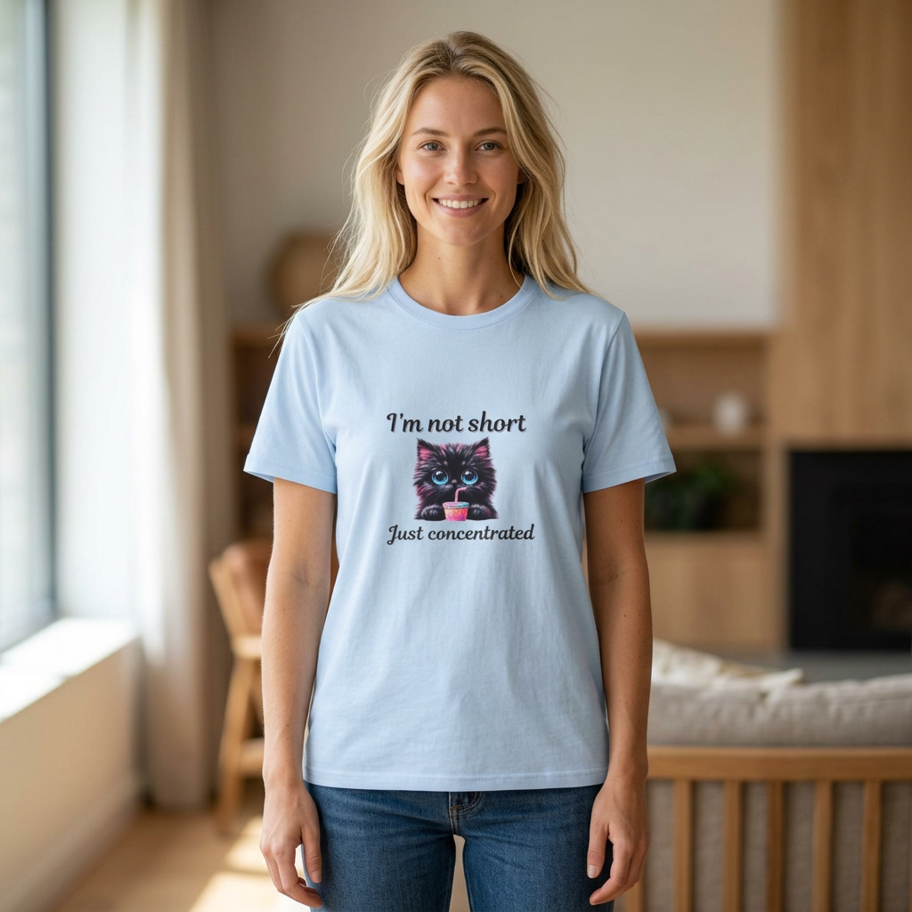 "I'm Not Short, Just Concentrated" Cute Cat Graphic Tee