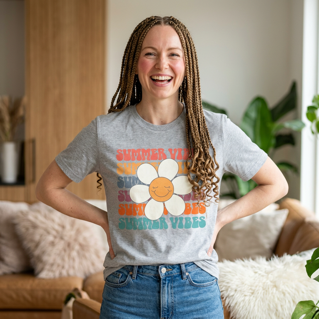 Summer Vibes Daisy Retro Floral Graphic Tee