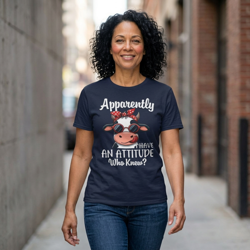 "Apparently I Have an Attitude Who Knew?" Cow Graphic T-Shirt