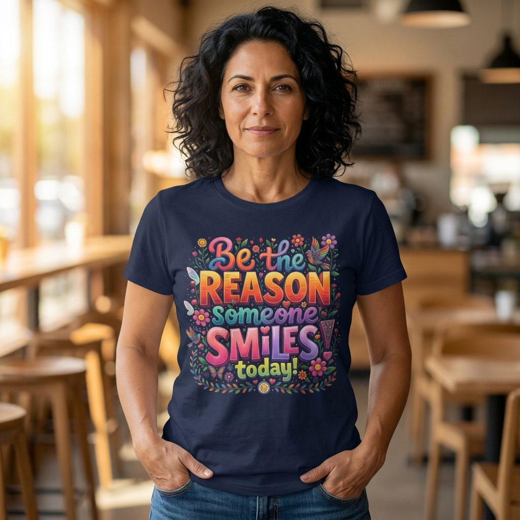 "Be the Reason Someone Smiles Today" Floral Positive Message Tee