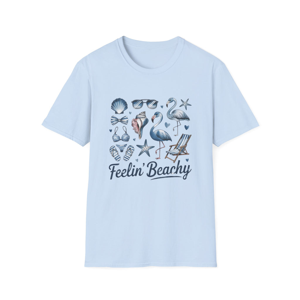 'Feelin' Beachy' Flamingo & Seashell Beach Vibes Graphic Tee