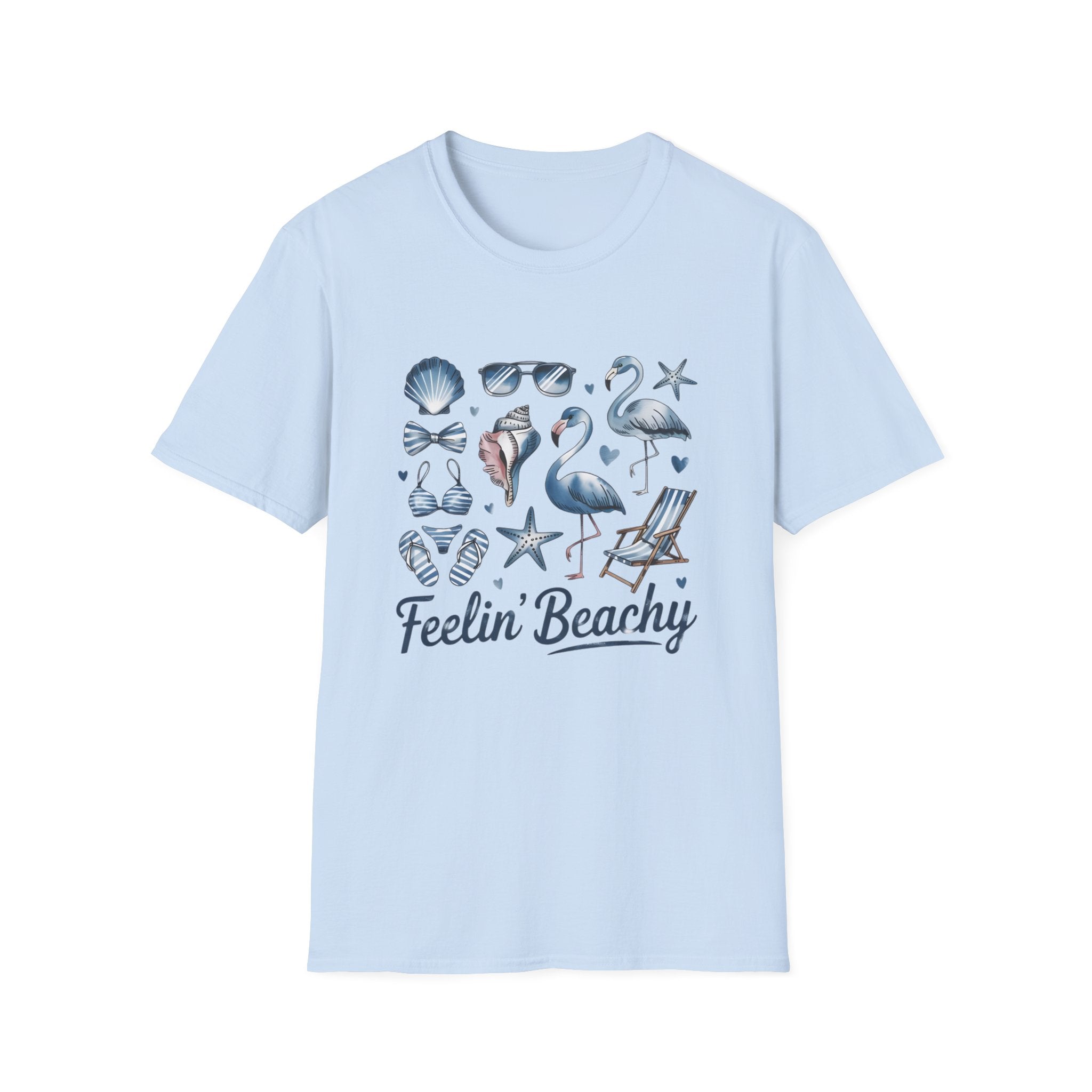 'Feelin' Beachy' Flamingo & Seashell Beach Vibes Graphic Tee