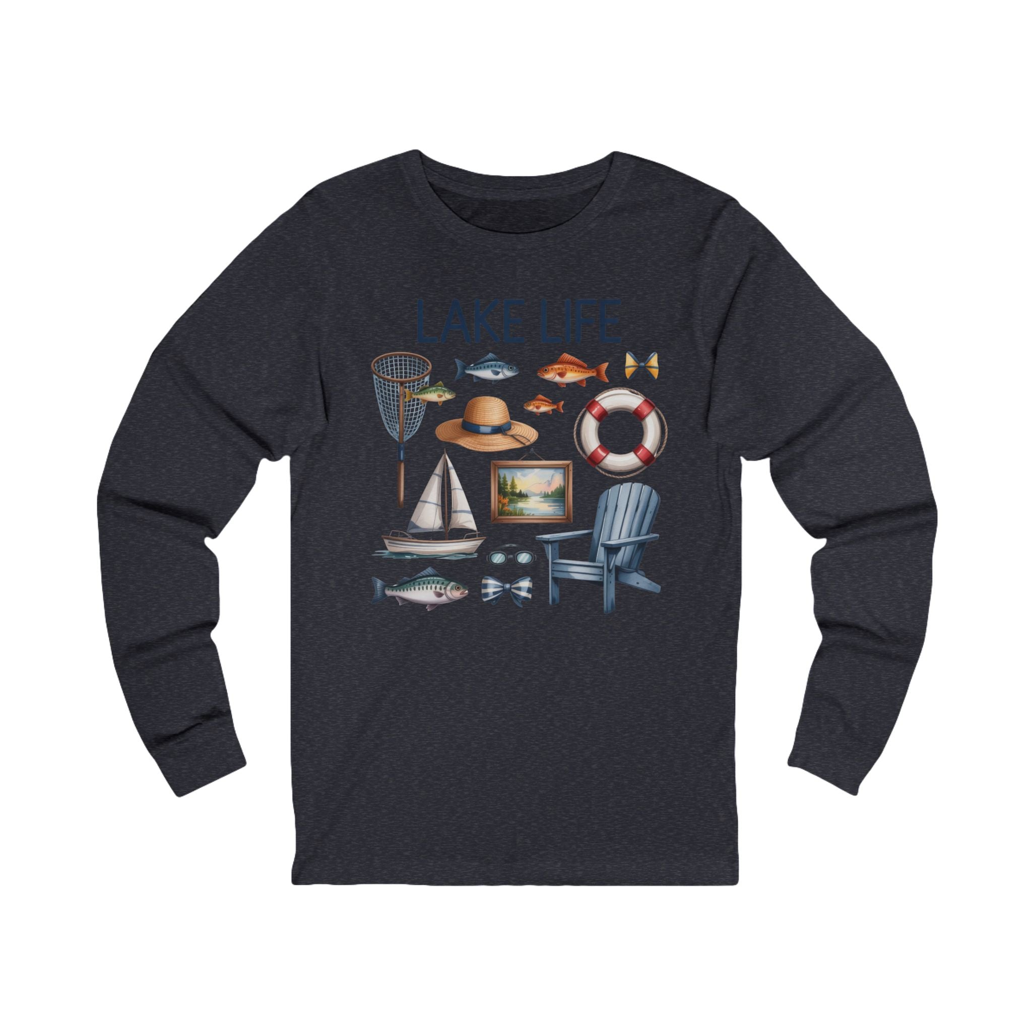 Lake Life Coastal Fishing & Relaxation Graphic Long Sleeve Tee