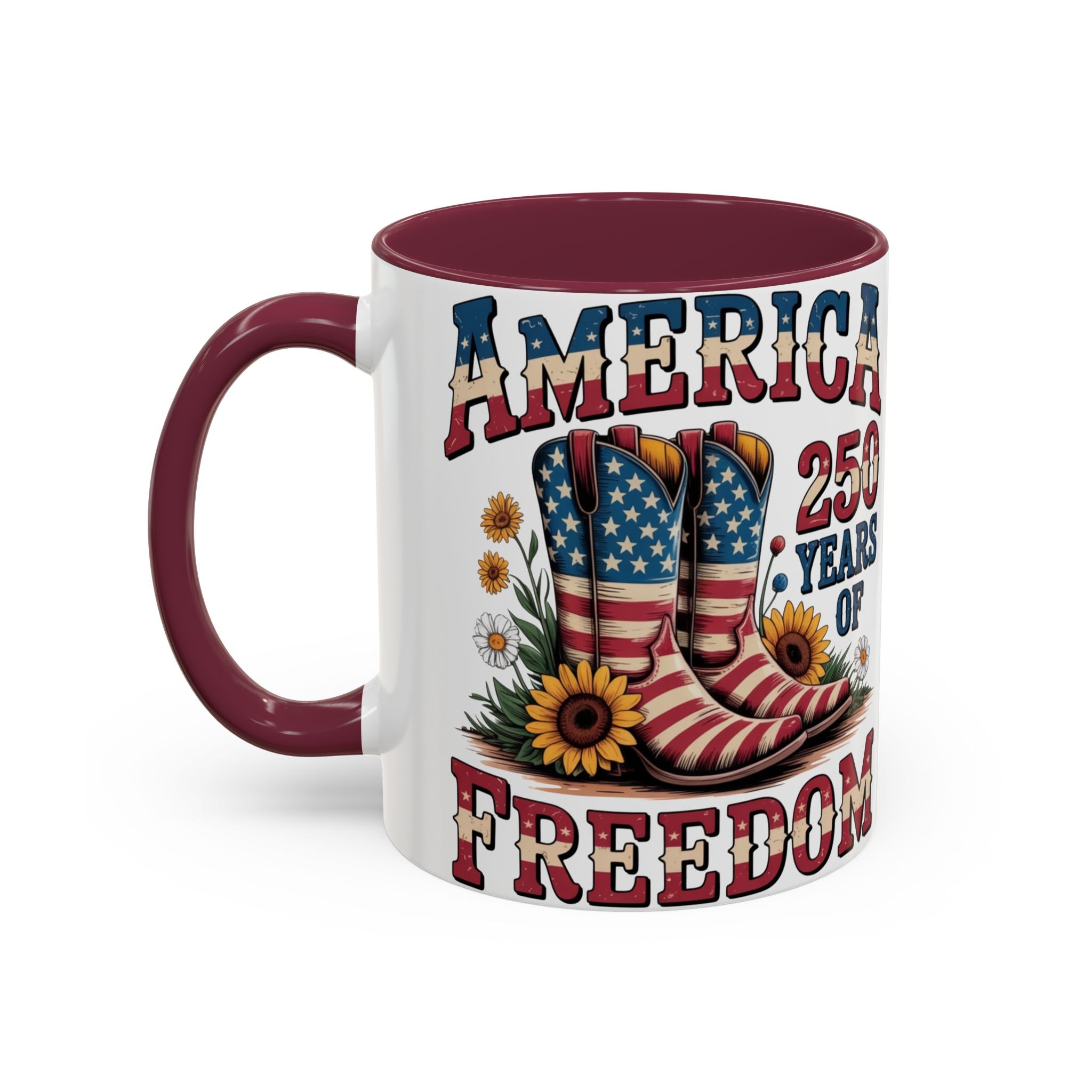 America 250 Years of Freedom Coffee Mug — Patriotic 11oz/15oz Ceramic Mug