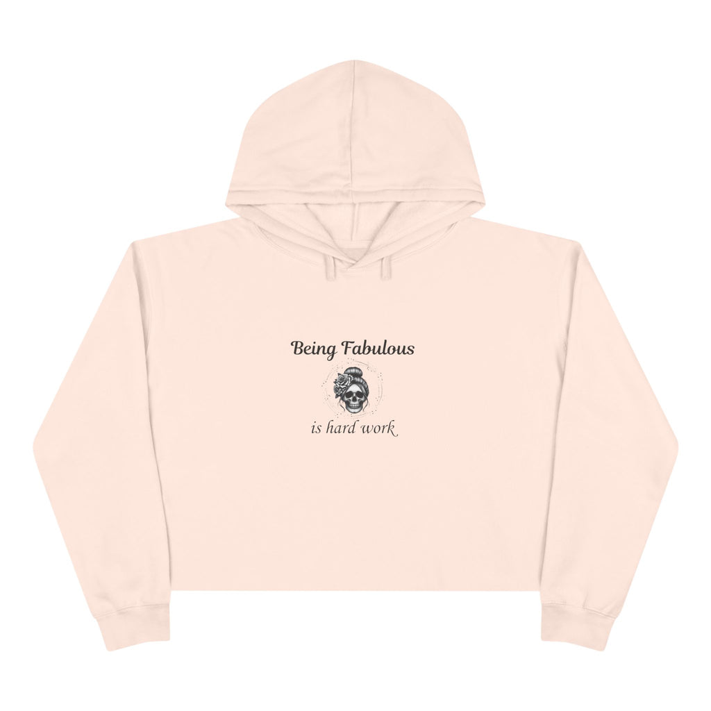 "Being Fabulous Is Hard Work" Skull Graphic-Cropped Hoodie