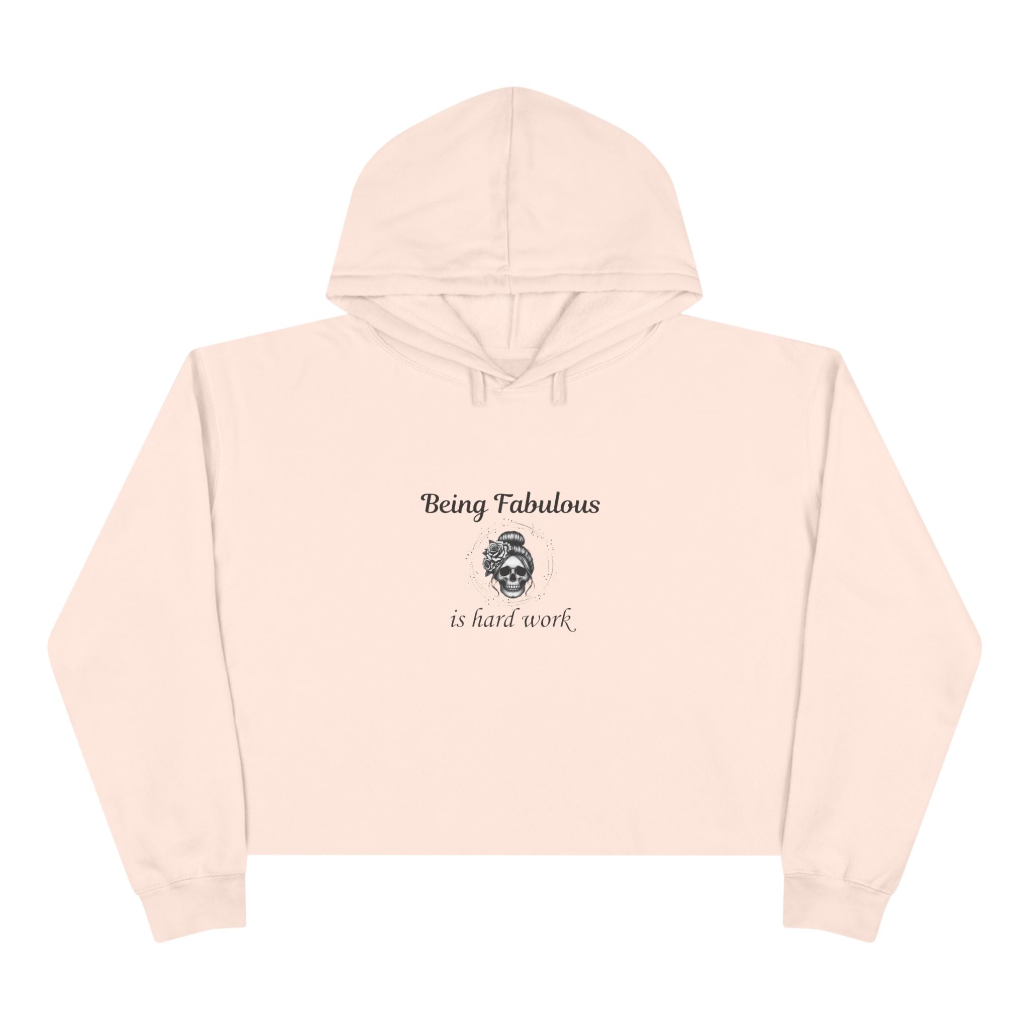 "Being Fabulous Is Hard Work" Skull Graphic-Cropped Hoodie