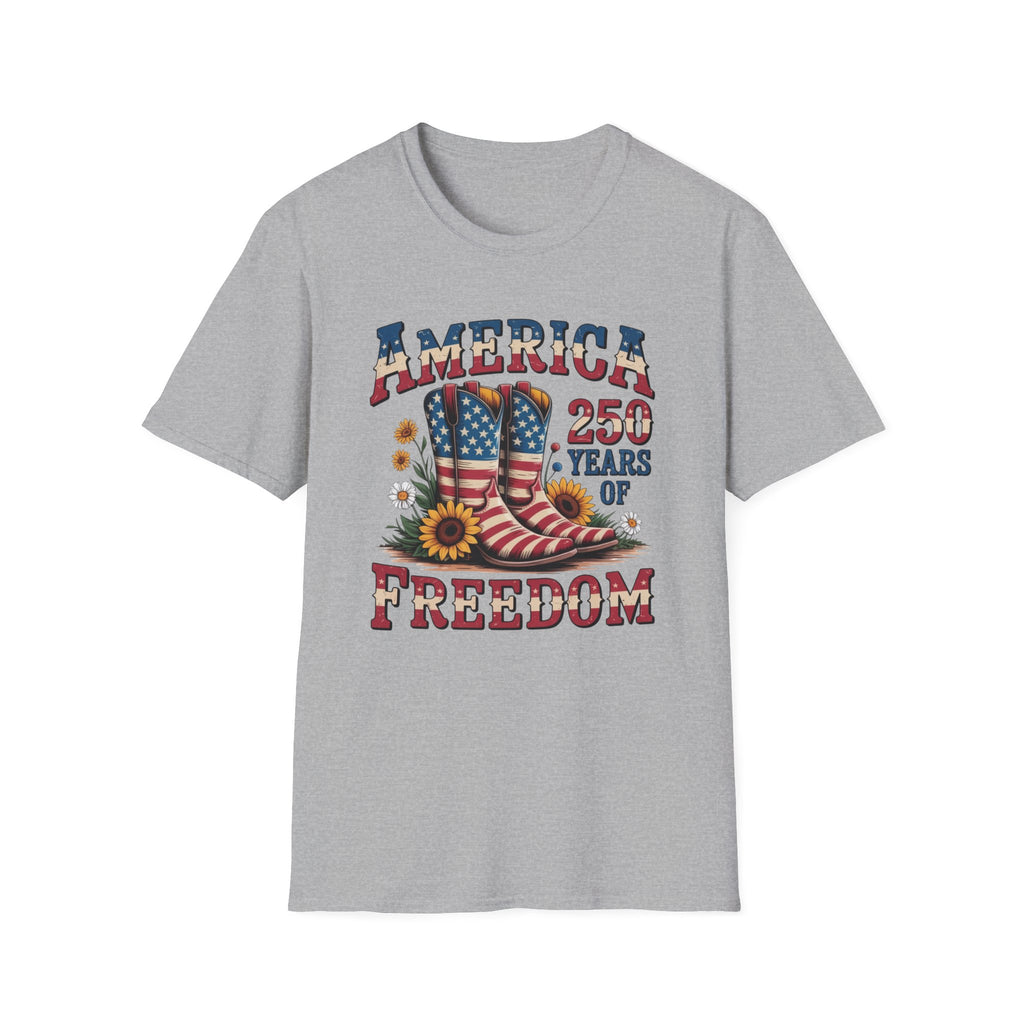 Patriotic Cowboy Boots & Sunflowers America 250 Years of Freedom T-Shirt