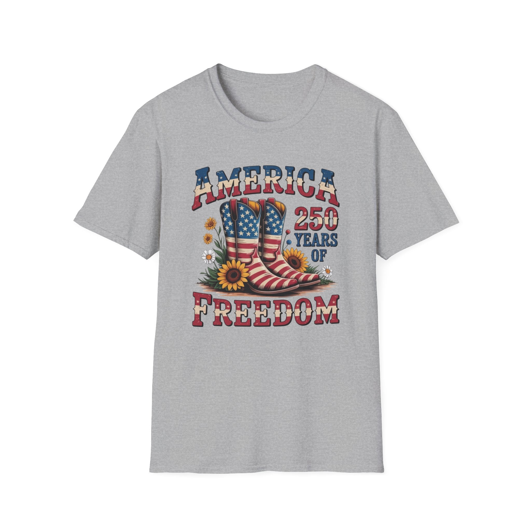 Patriotic Cowboy Boots & Sunflowers America 250 Years of Freedom T-Shirt