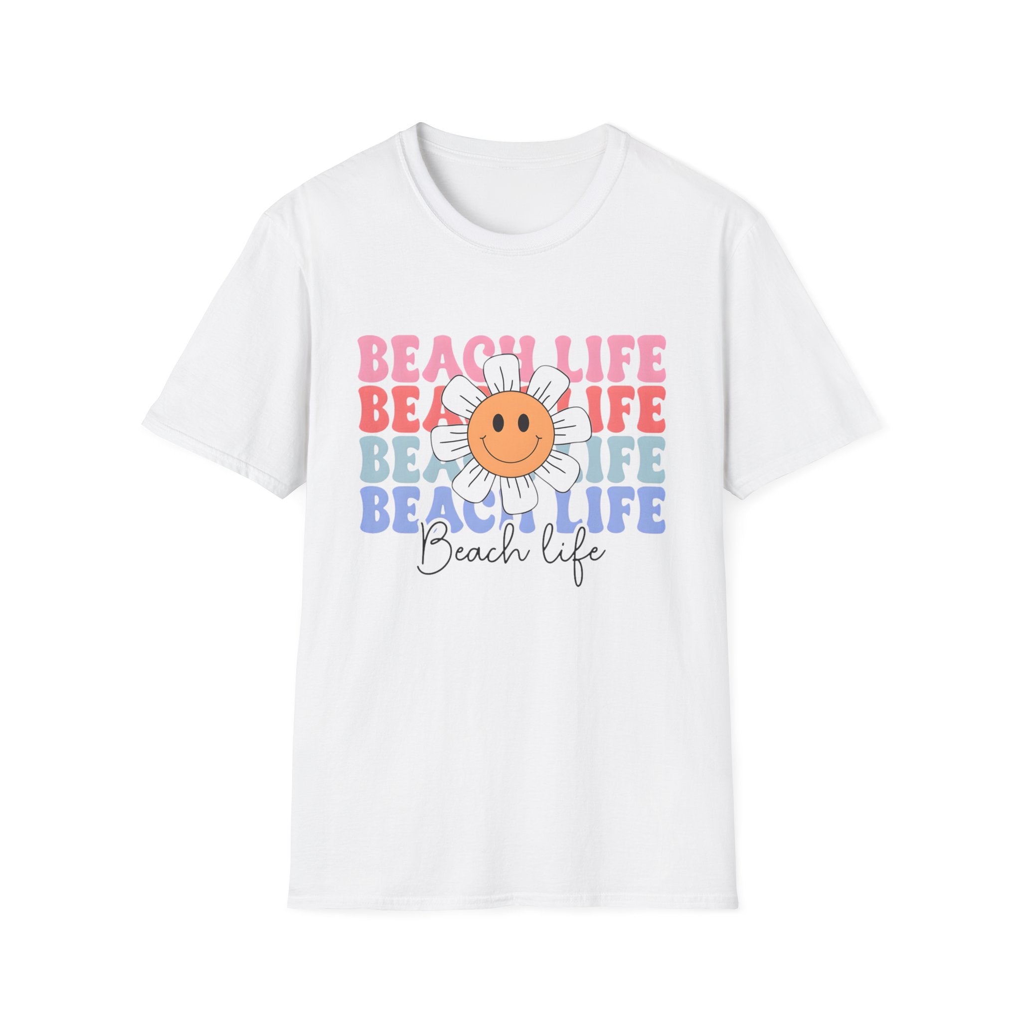 Beach Life Daisy Retro Smile Sun Graphic T‑Shirt