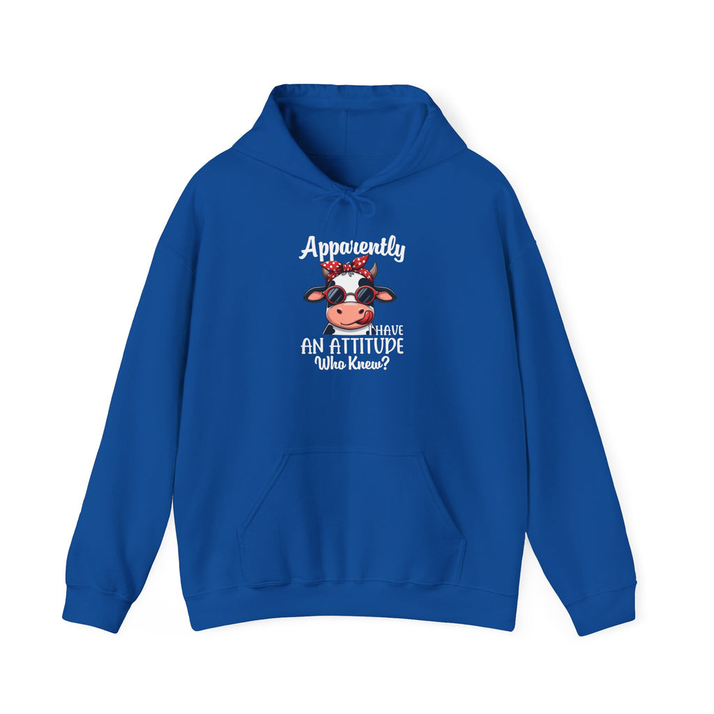 "Apparently I Have an Attitude Who Knew?" Funny Farm Animal Sweatshirt-Cow with Attitude Hoodie