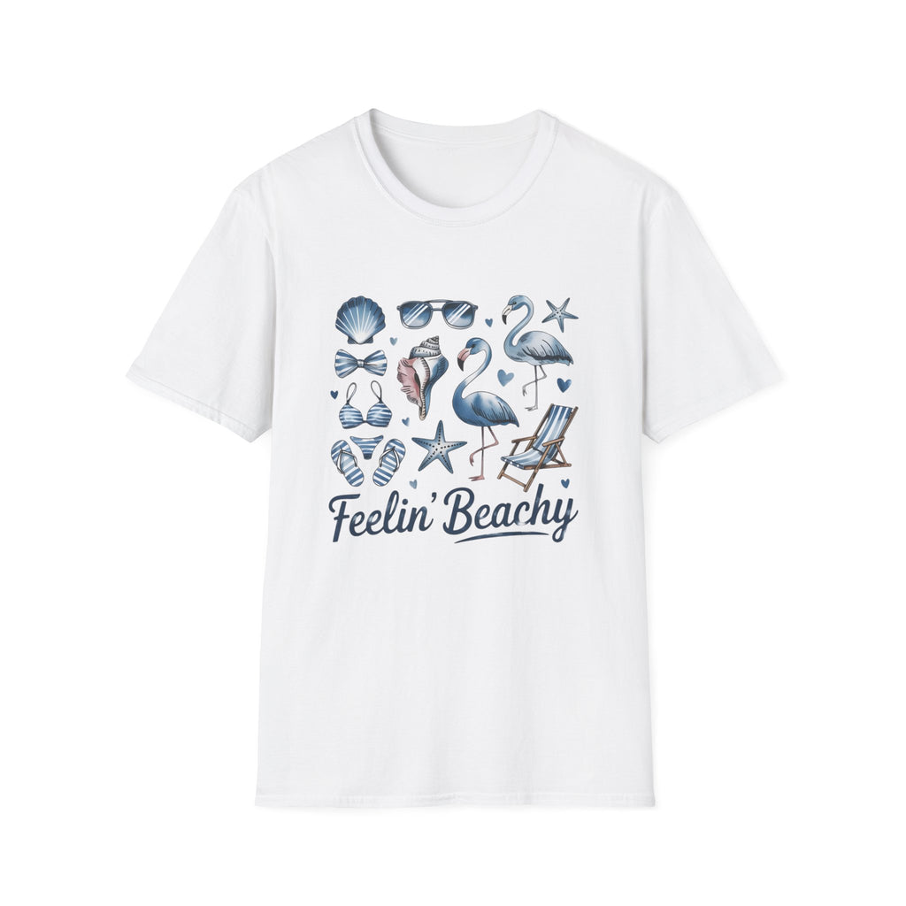'Feelin' Beachy' Flamingo & Seashell Beach Vibes Graphic Tee