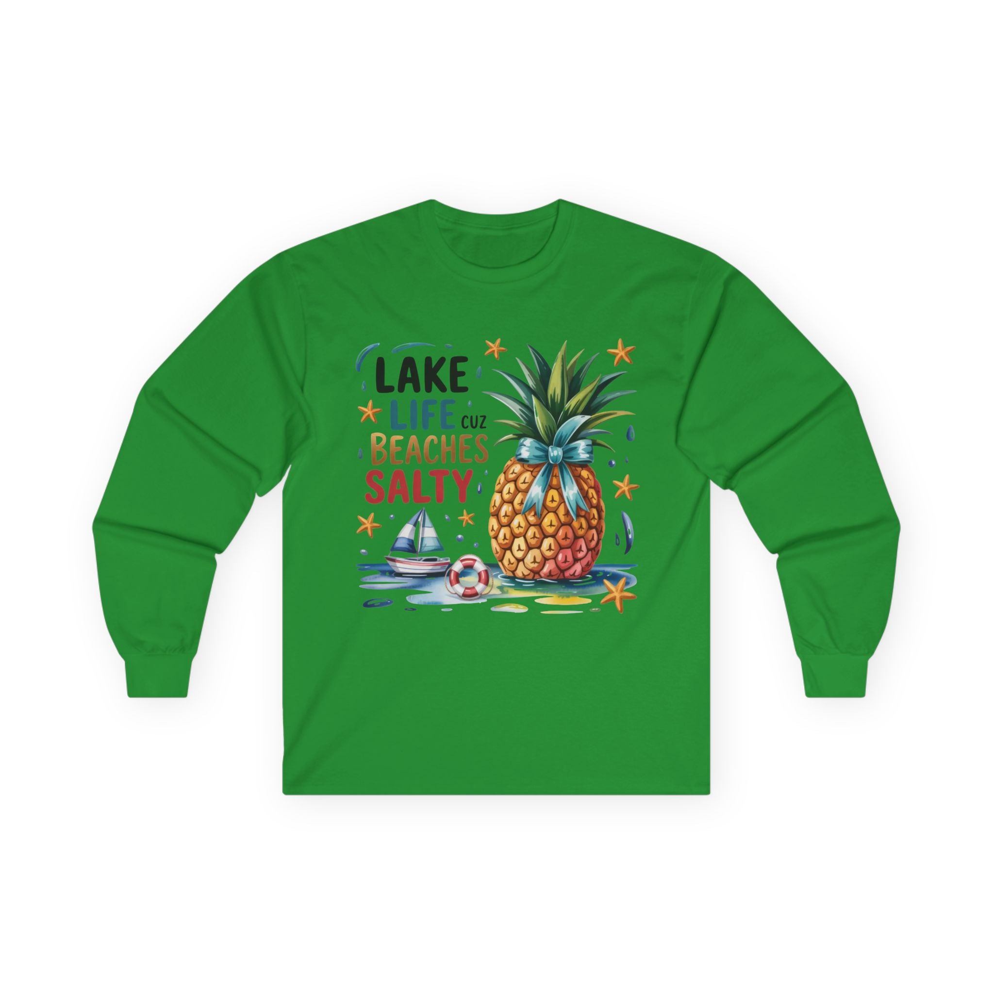 "Lake Life Cuz Beaches Salty" Pineapple Beach Graphic Long Sleeve Tee