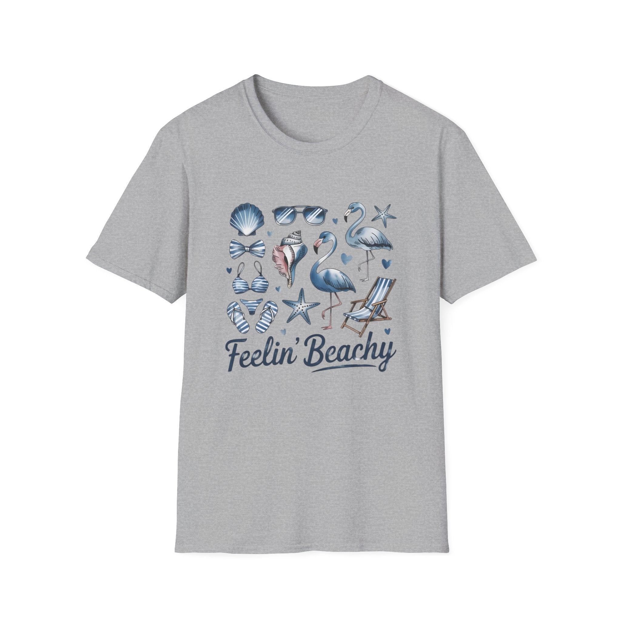 'Feelin' Beachy' Flamingo & Seashell Beach Vibes Graphic Tee