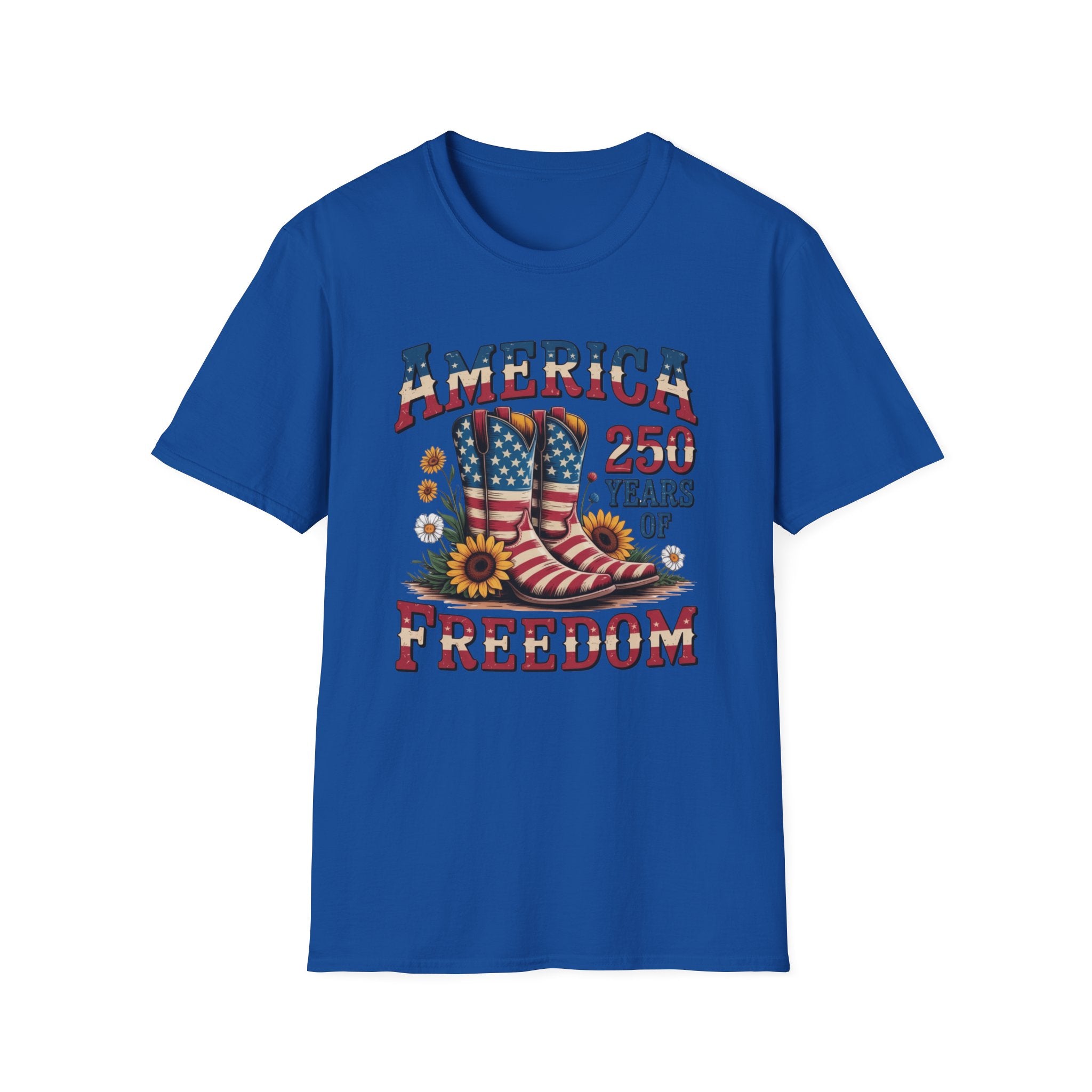 Patriotic Cowboy Boots & Sunflowers America 250 Years of Freedom T-Shirt