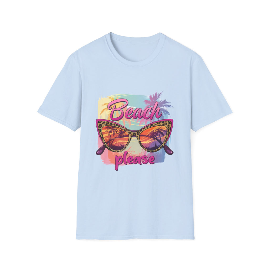 "Beach Please" Retro Sunglasses Tropical Vacation Tee