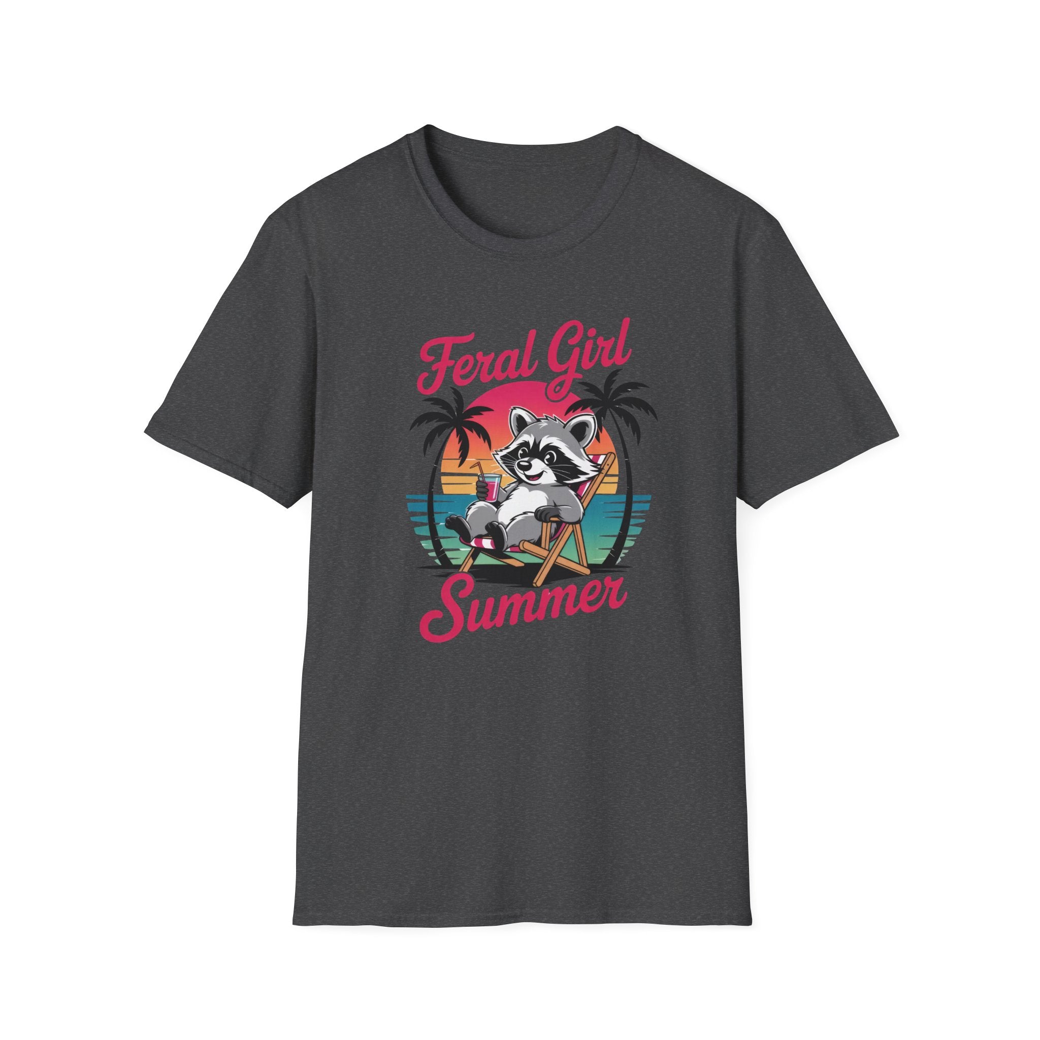 Feral Girl Summer Raccoon Beach Retro Graphic Tee