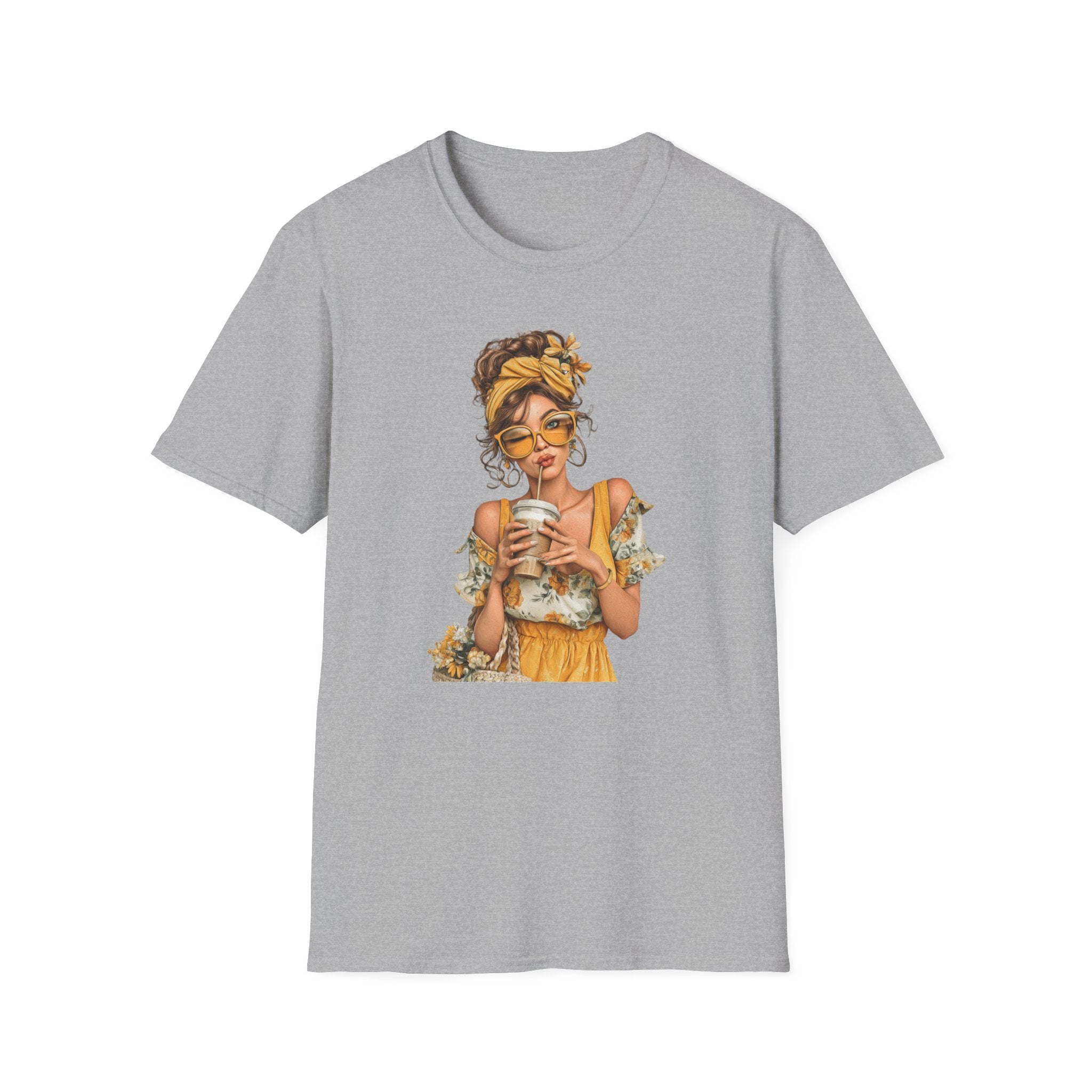 Boho Coffee Girl with Stylish Sun headwrap Graphic Tee