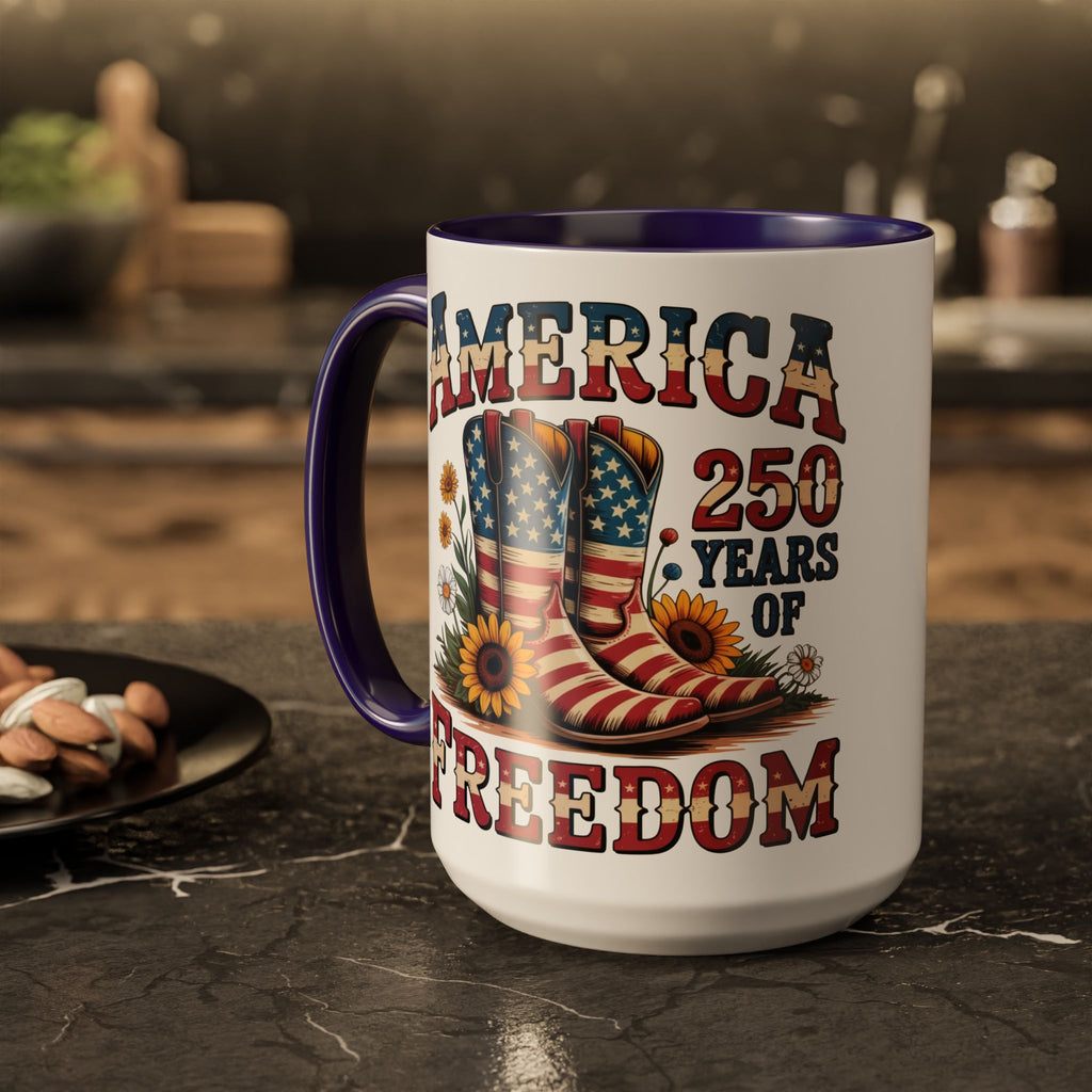 America 250 Years of Freedom Coffee Mug — Patriotic 11oz/15oz Ceramic Mug