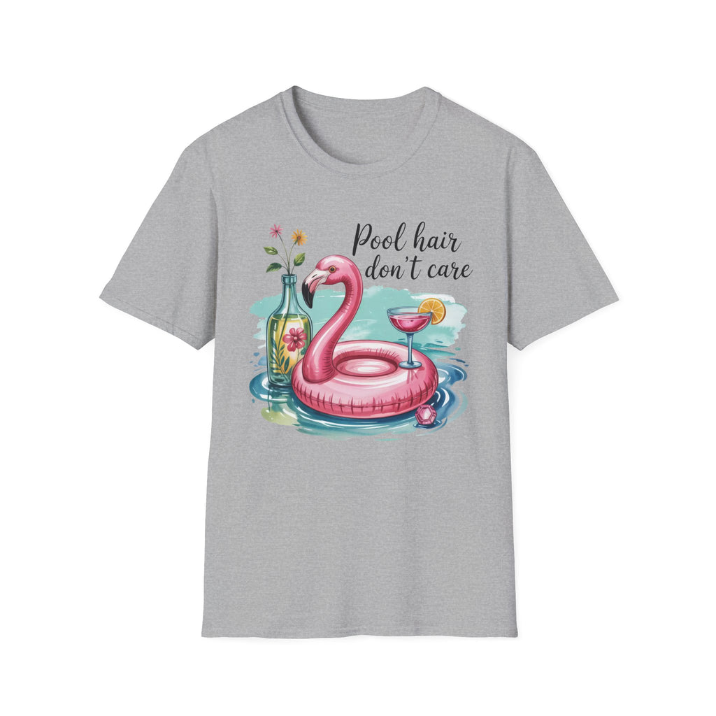 "Pool Hair Don't Care" Flamingo Pool Float Summer Tee