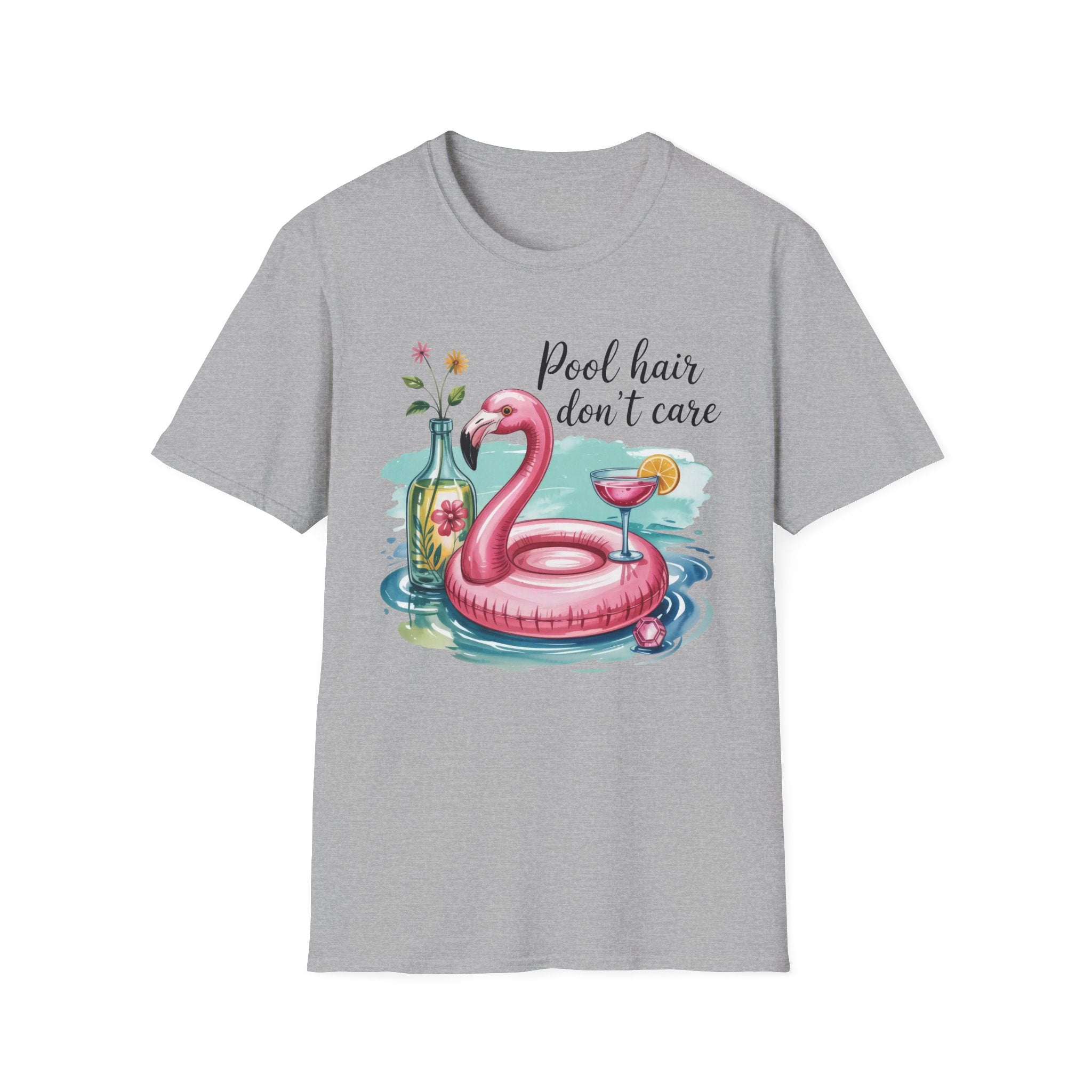 "Pool Hair Don't Care" Flamingo Pool Float Summer Tee