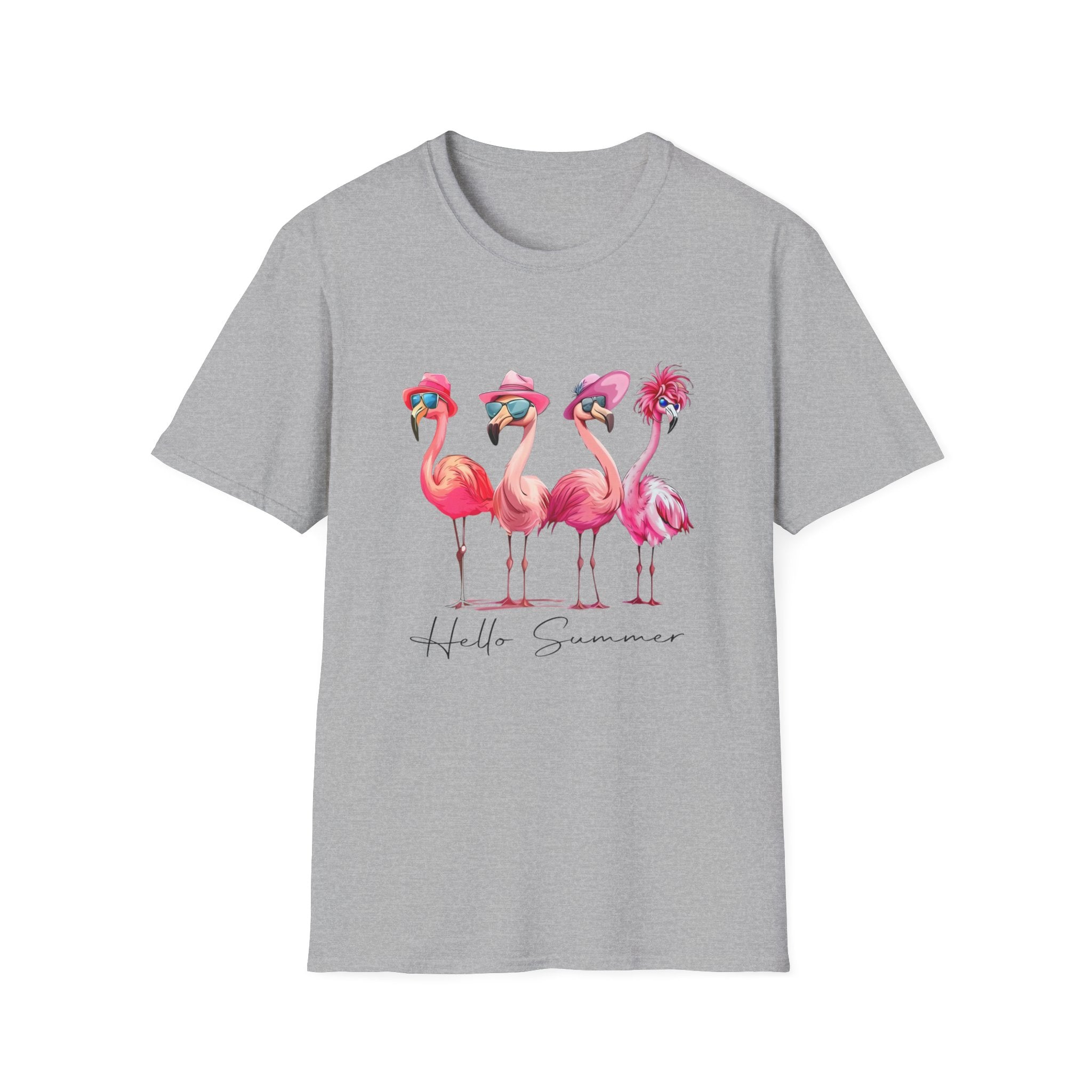 Hello Summer Flamingo Friends Whimsical Graphic T-Shirt