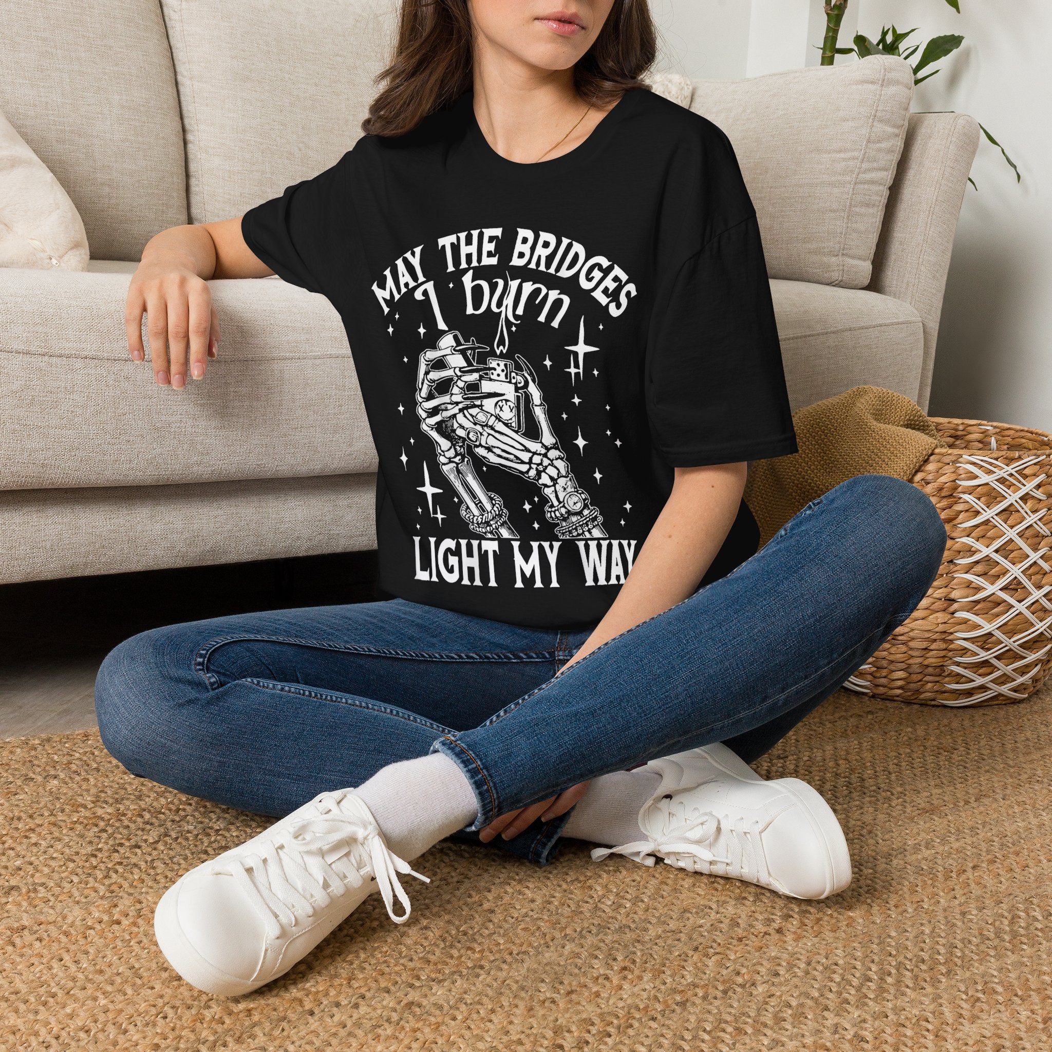 "May the Bridges I Burn Light My Way" Skeleton Hand Graphic T-Shirt