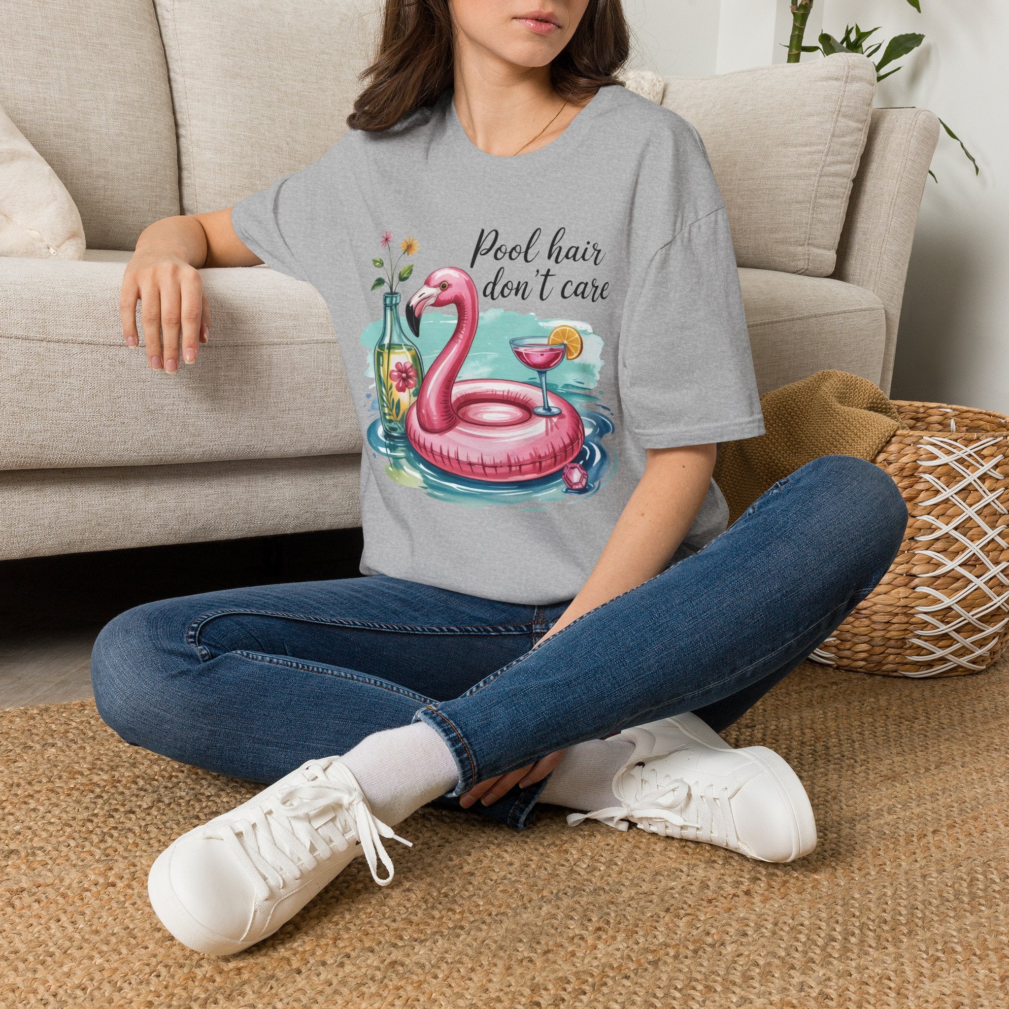"Pool Hair Don't Care" Flamingo Pool Float Summer Tee