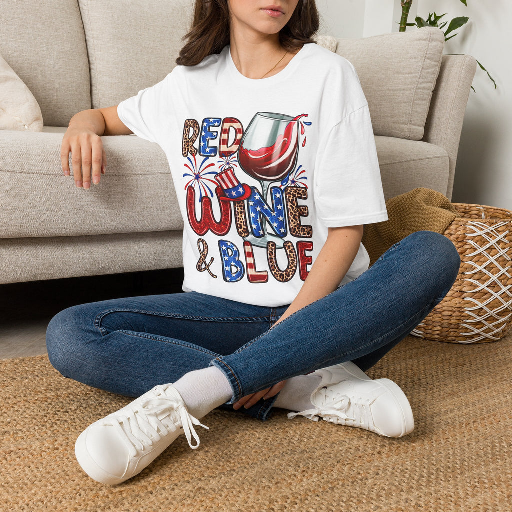 Patriotic "Red Wine & Blue" -4th of July Wine Lover Tee