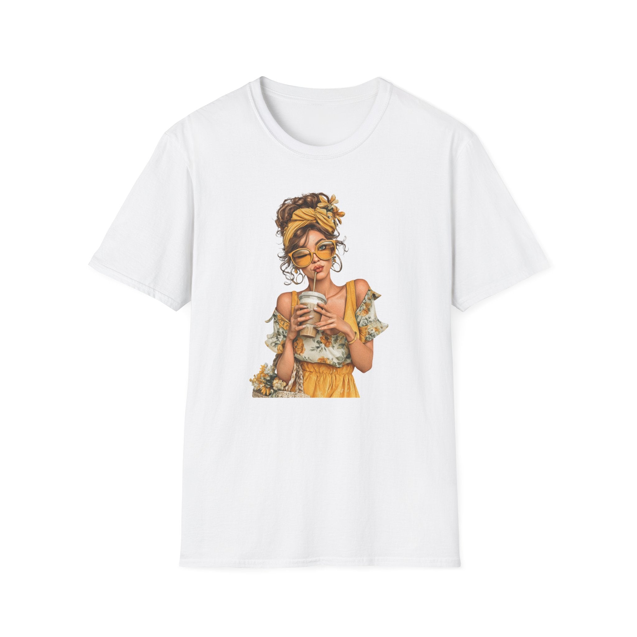 Boho Coffee Girl with Stylish Sun headwrap Graphic Tee