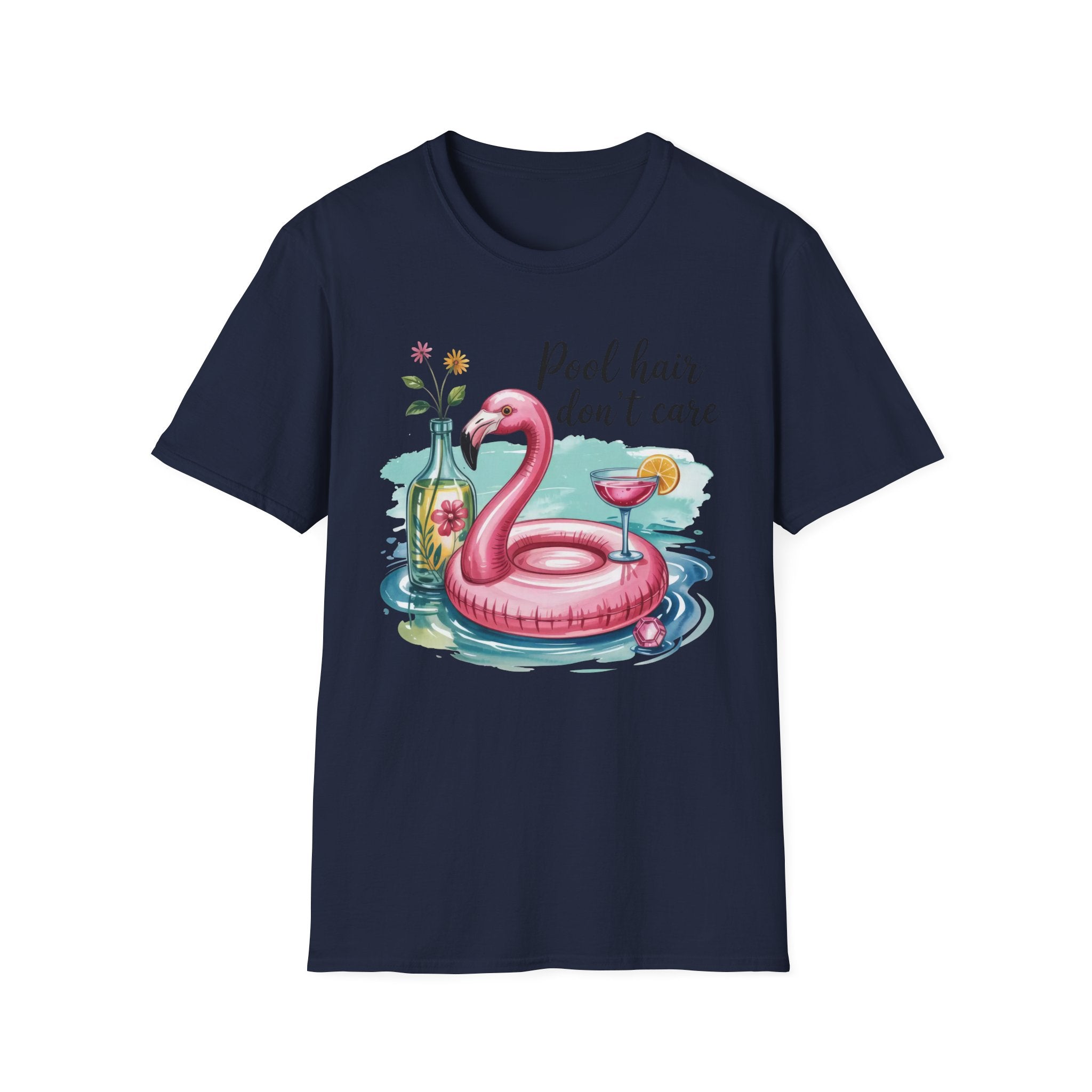 "Pool Hair Don't Care" Flamingo Pool Float Summer Tee