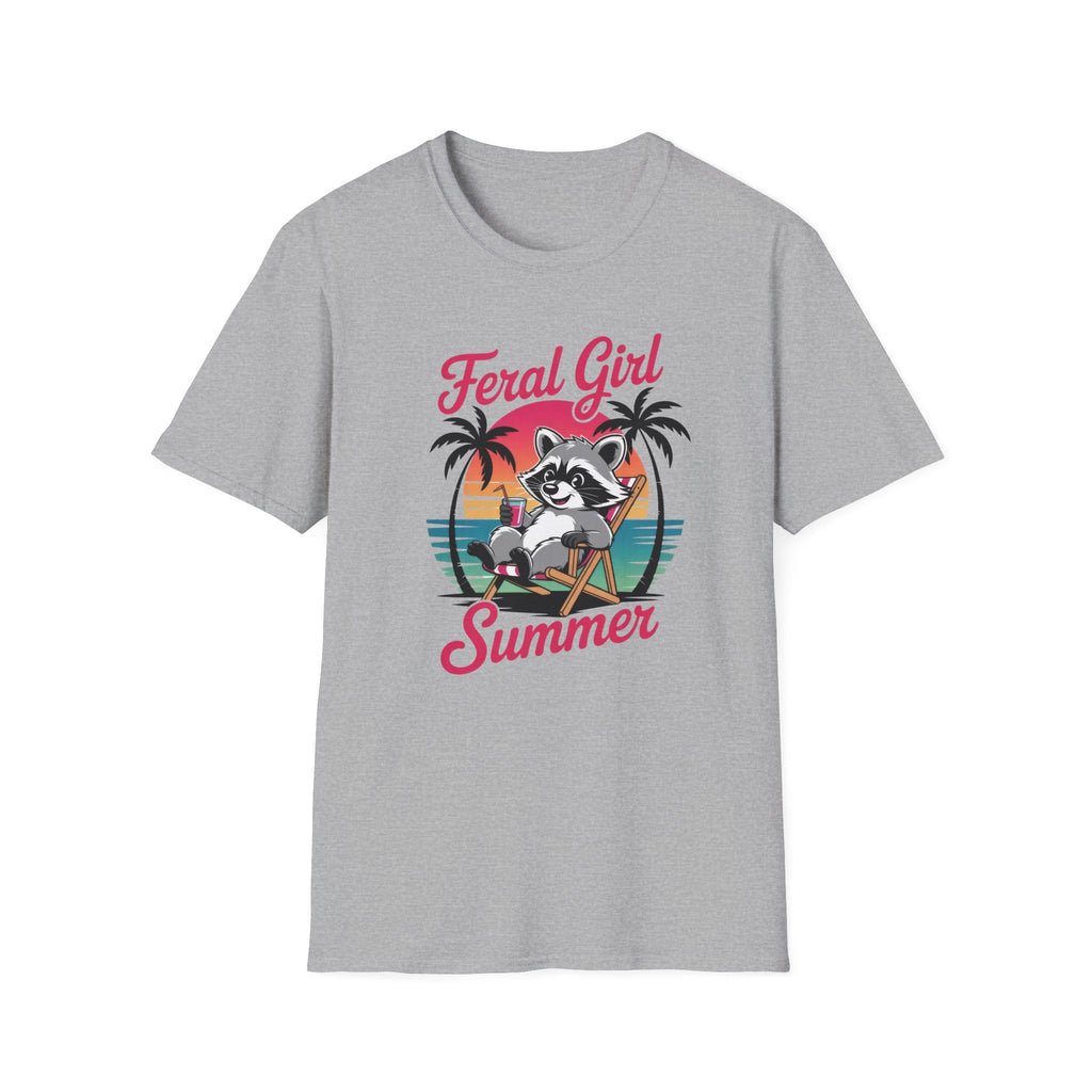 Feral Girl Summer Raccoon Beach Retro Graphic Tee
