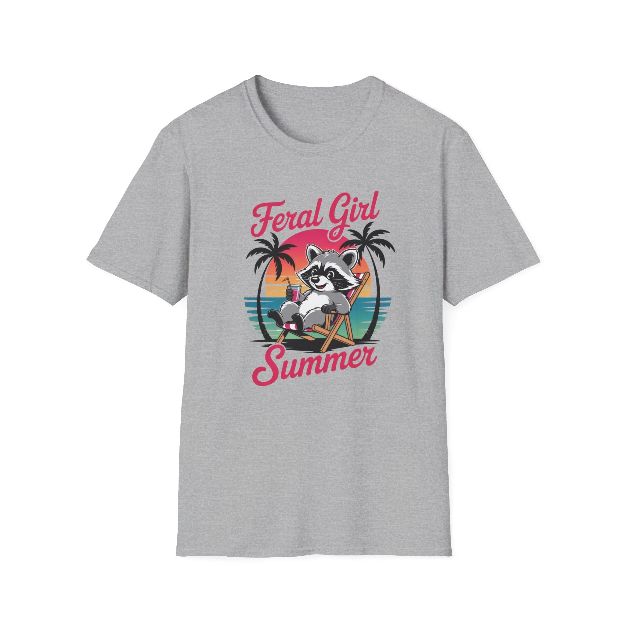 Feral Girl Summer Raccoon Beach Retro Graphic Tee