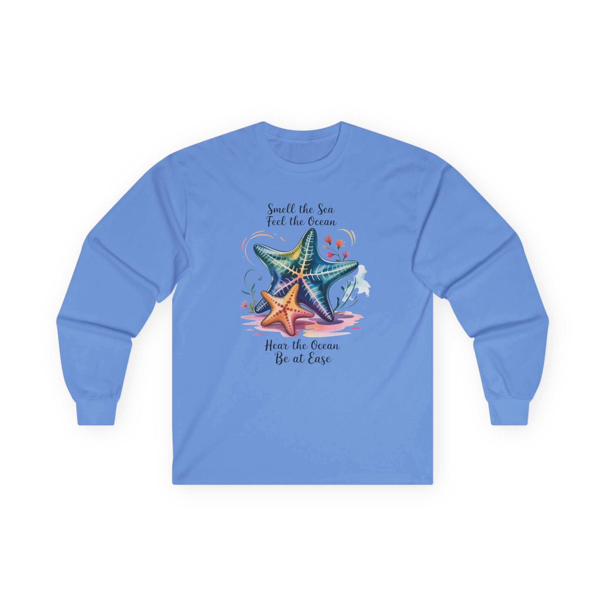 "Smell the Sea, Feel the Ocean" Coastal Starfish Beach Long Sleeve Tee