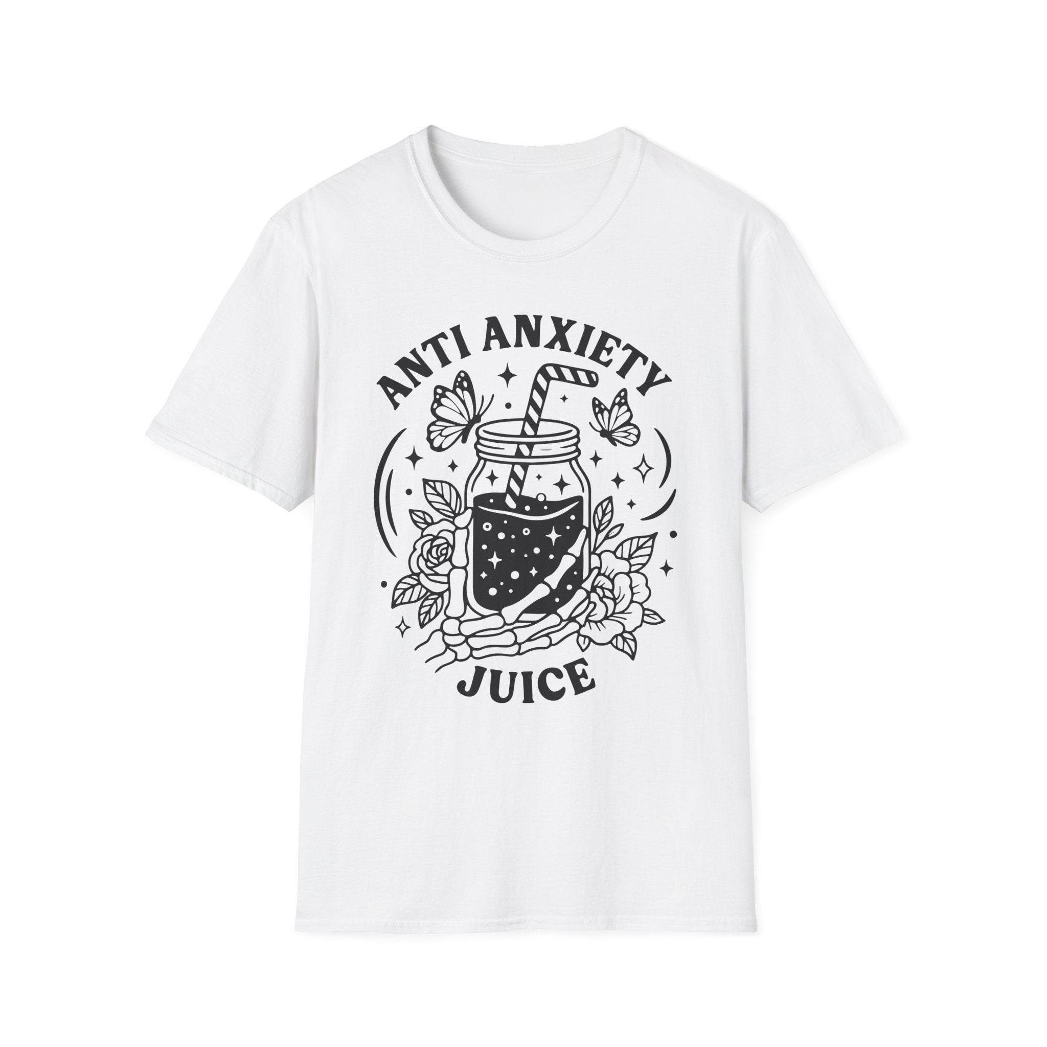 Anti-Anxiety Juice Cute Mason Jar Graphic Tee for Stress Relief & Self-Care