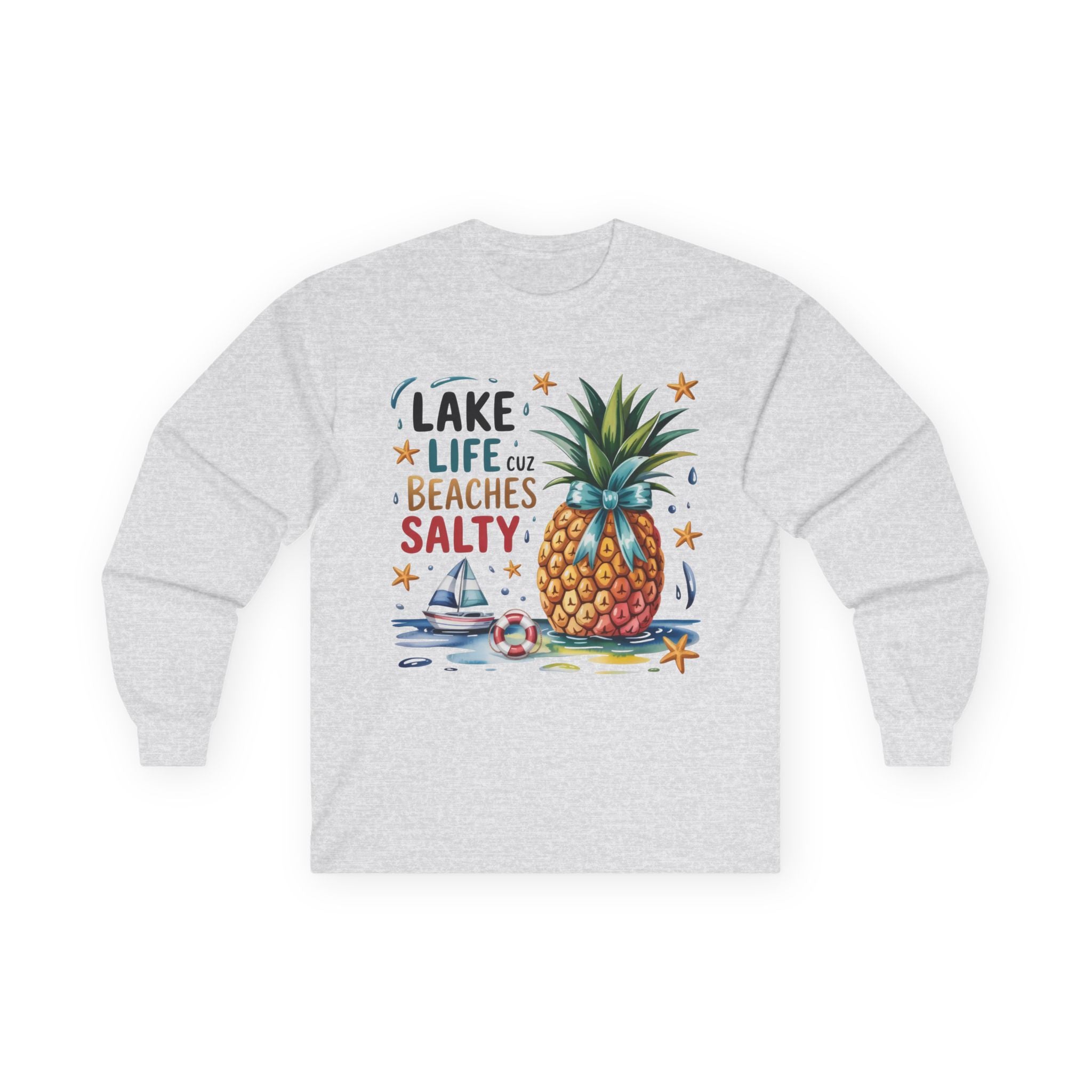"Lake Life Cuz Beaches Salty" Pineapple Beach Graphic Long Sleeve Tee